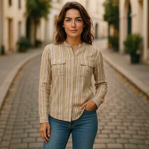 Women’s Rag Boho Cotton Striped Button Down Shirt Small